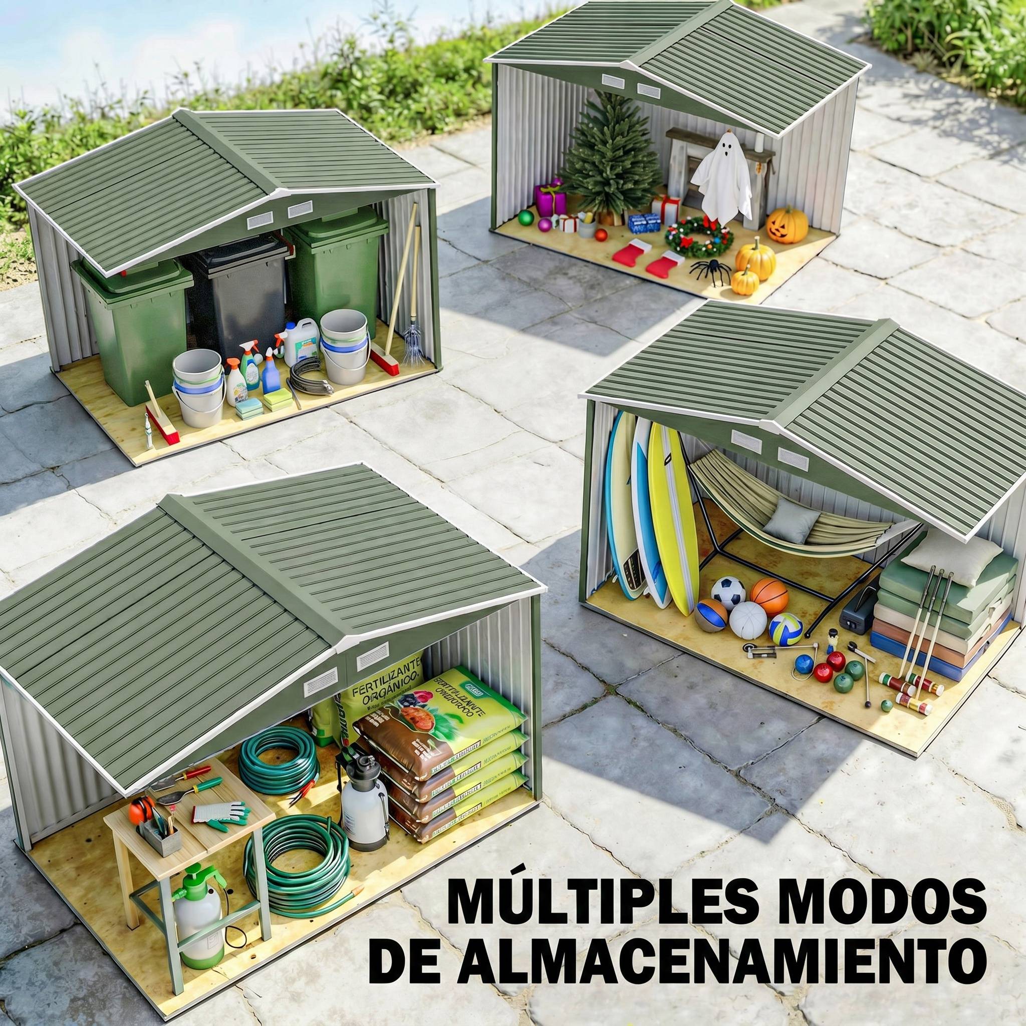 Abri de jardin 4,9 m² 277 x 195 x 192 cm avec 2 portes coulissantes, base renforcée (plancher non inclus), vert clair - Image 9