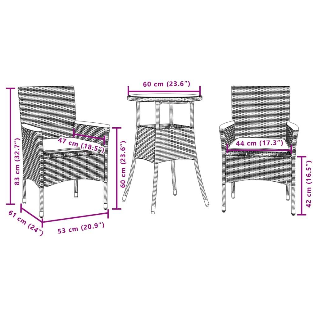 Vidaxl - Ensemble à manger de jardin et coussins 3 pcs-Salons de jardin gris rotin acacia 777164 - Image 7