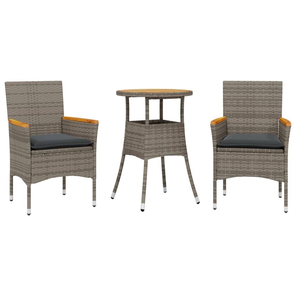 Vidaxl - Ensemble à manger de jardin et coussins 3 pcs-Salons de jardin gris rotin acacia 777164 - Image 2