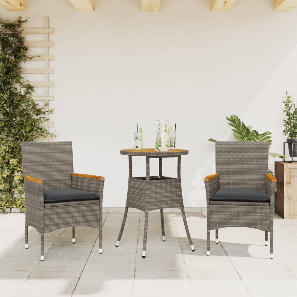 Vidaxl - Ensemble à manger de jardin et coussins 3 pcs-Salons de jardin gris rotin acacia 777164 - Image 1