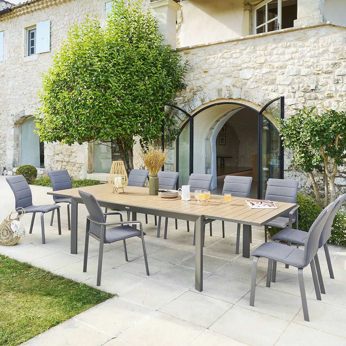 Hesperide - Table de jardin extensible "Évasion" en aluminium honey et praline traité époxy 14 places Hespéride - Image 4