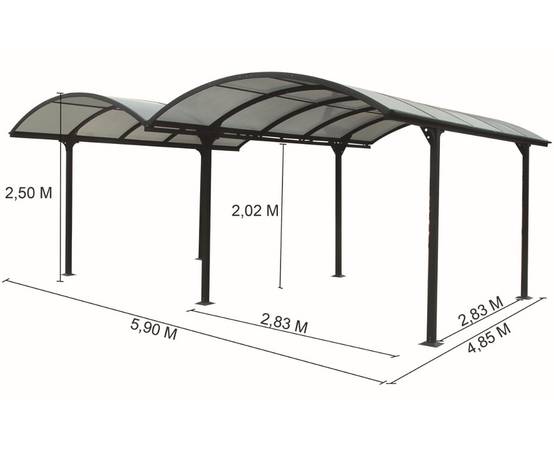 Habrita - Carport en aluminium
Dim HT l 590 x L 485 cm
structure alu 1,4 mm
6 poteaux 7 x 7 cm
Livré avec toit ARRONDI en POLYCARBONATE 6 mm - Image 3