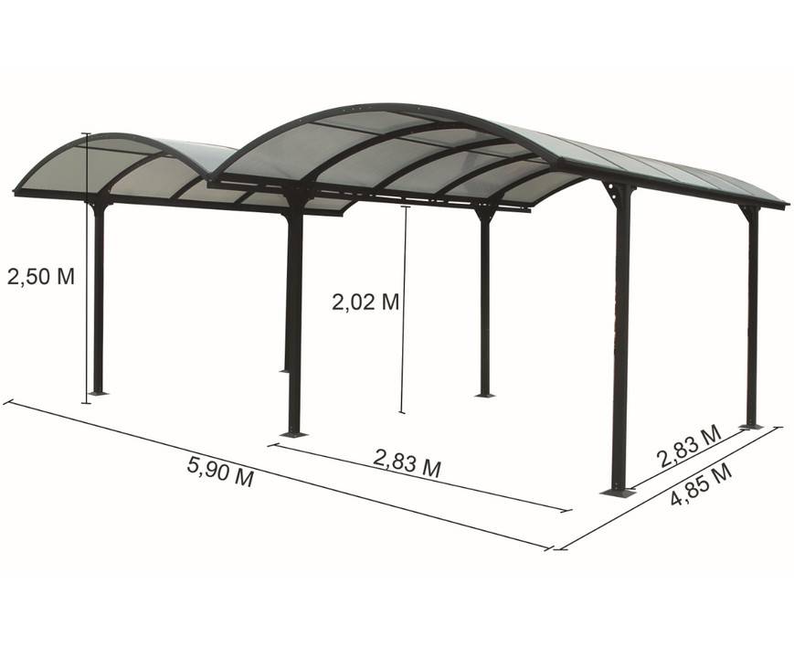 Habrita - Carport en aluminium 
Dim HT l 590 x L 485 cm
structure alu 1,4 mm
6 poteaux  7 x 7 cm
Livré avec toit ARRONDI en POLYCARBONATE  6 mm - Image 3