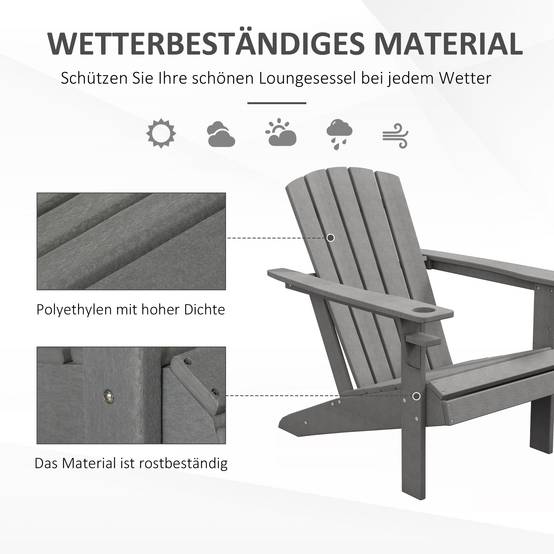 Fauteuil de jardin ergonomique en HDPE Gris, résistant aux UV et intempéries, 75 x 87 x 90 cm - Image 6