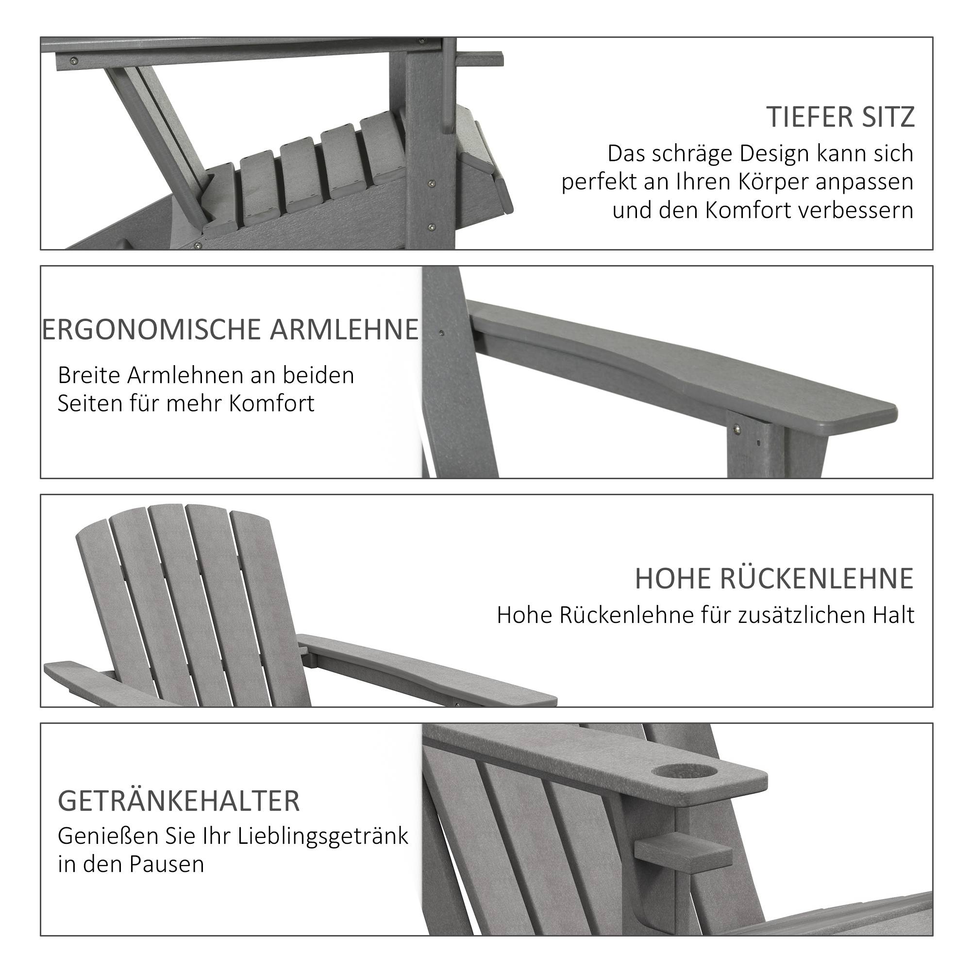 Fauteuil de jardin ergonomique en HDPE Gris, résistant aux UV et intempéries, 75 x 87 x 90 cm - Image 5