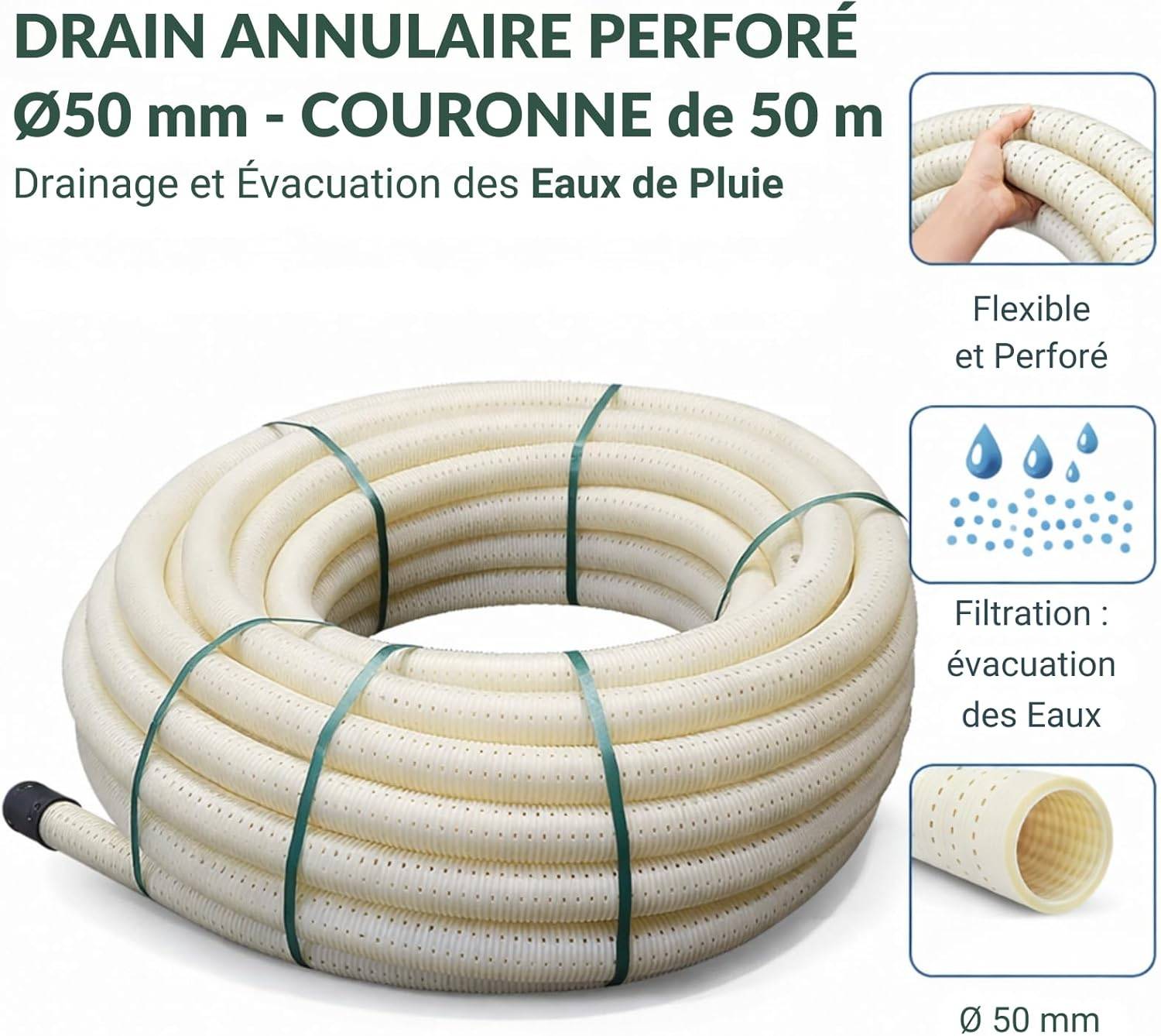 Jardibric - Drains annelés Annulaires Perforés Jardibric Ø 50 mm x 50 mètres Évacuation des Eaux - Image 2