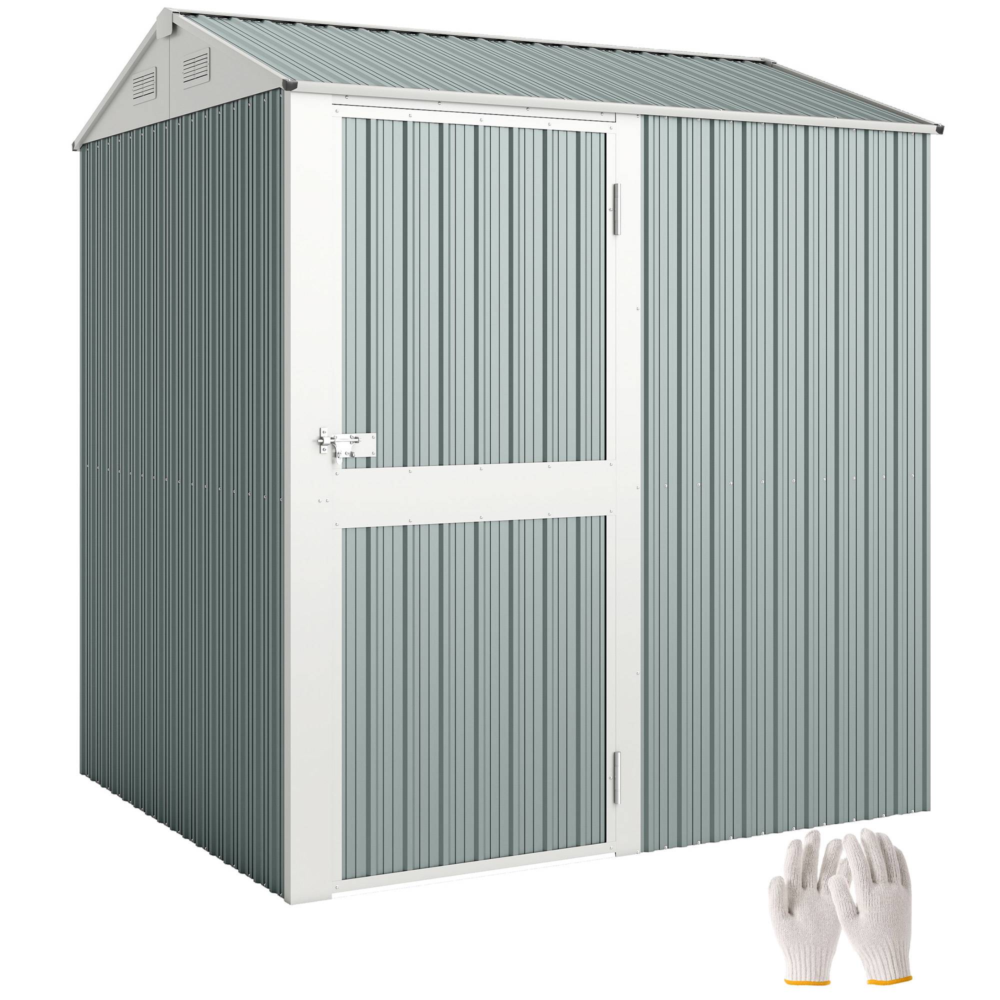 Abri métal 3,5m² haut verrouillable outillage toit double pente aérations gants 209x177x236cm