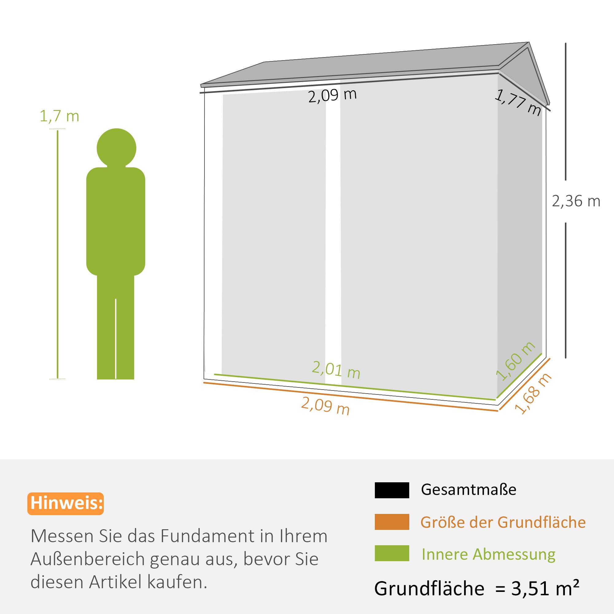 Abri métal 3,5m² haut verrouillable outillage toit double pente aérations gants 209x177x236cm - Image 5