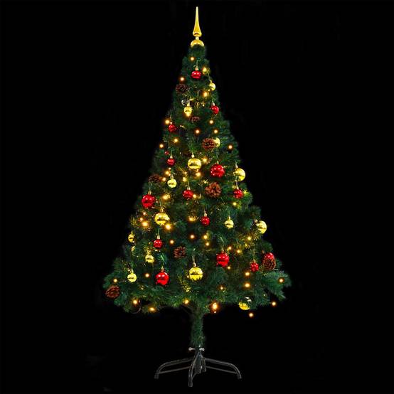 Sapin de Noël | Arbre de Noël artificiel pré-éclairé avec boules vert 150 cm Maison Chic - Image 5