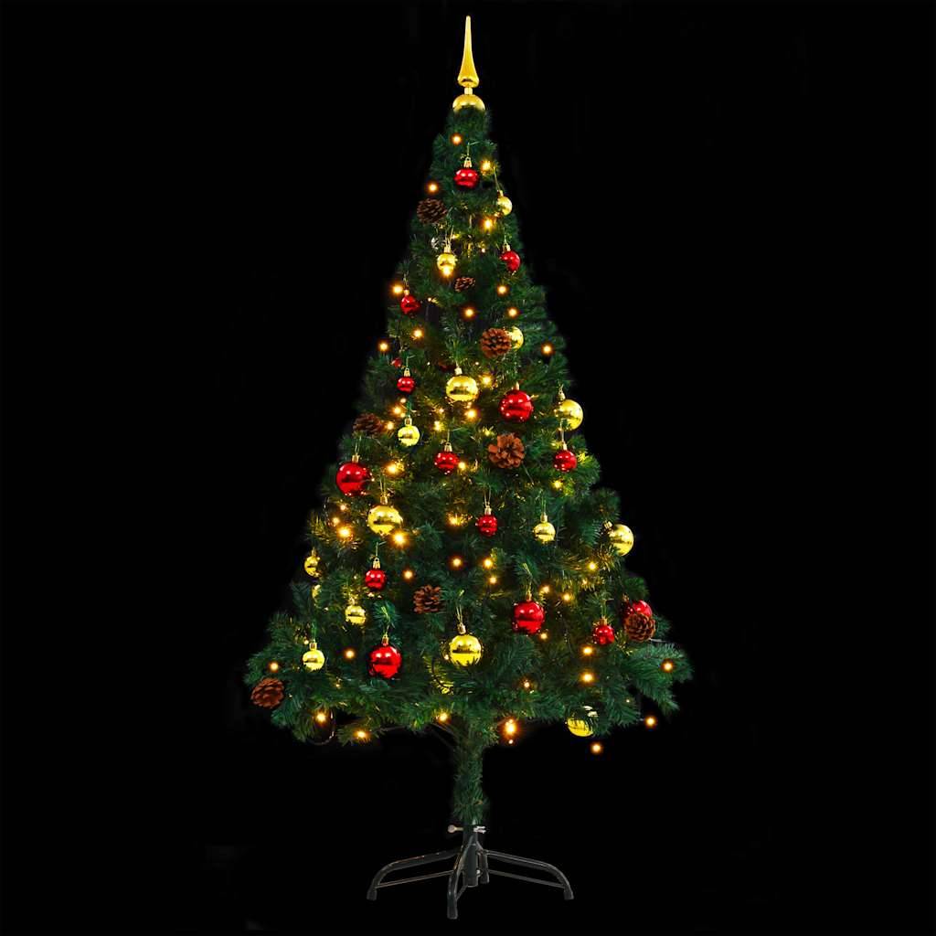 Sapin de Noël | Arbre de Noël artificiel pré-éclairé avec boules vert 150 cm Maison Chic - Image 5