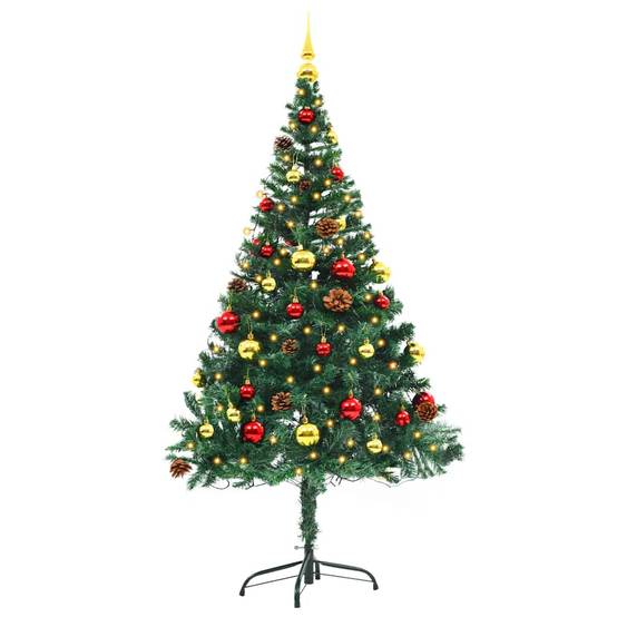 Sapin de Noël | Arbre de Noël artificiel pré-éclairé avec boules vert 150 cm Maison Chic - Image 3