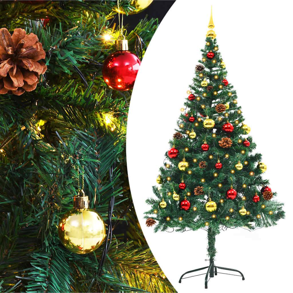 Sapin de Noël | Arbre de Noël artificiel pré-éclairé avec boules vert 150 cm Maison Chic - Image 2