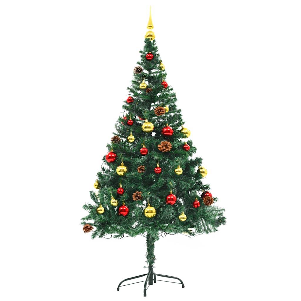 Sapin de Noël | Arbre de Noël artificiel pré-éclairé avec boules vert 150 cm Maison Chic - Image 4