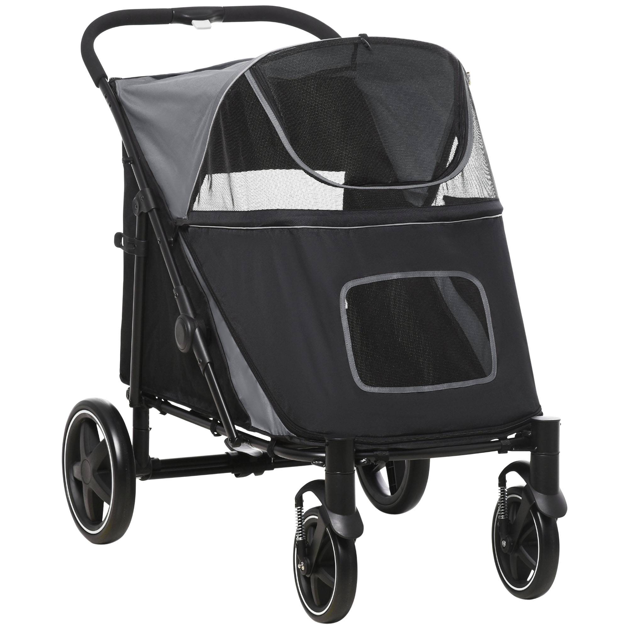Poussette pour chien pliable, avec 1 panier de rangement, 112 cm x 65 cm x 100 cm, grise - Image 1