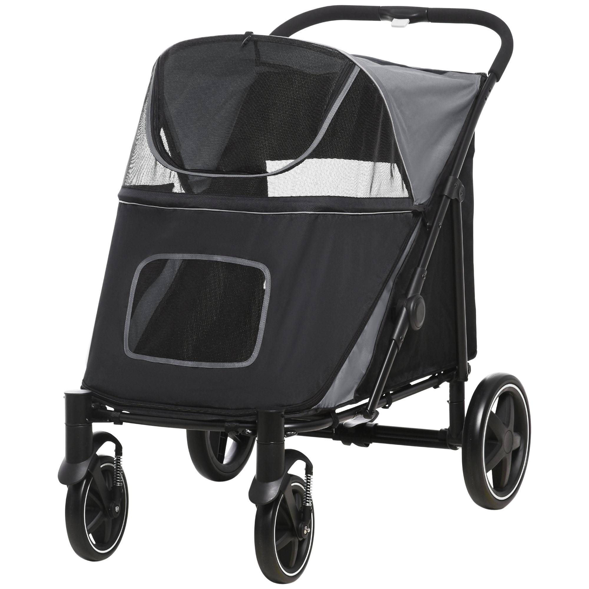 Poussette pour chien pliable, avec 1 panier de rangement, 112 cm x 65 cm x 100 cm, grise - Image 2