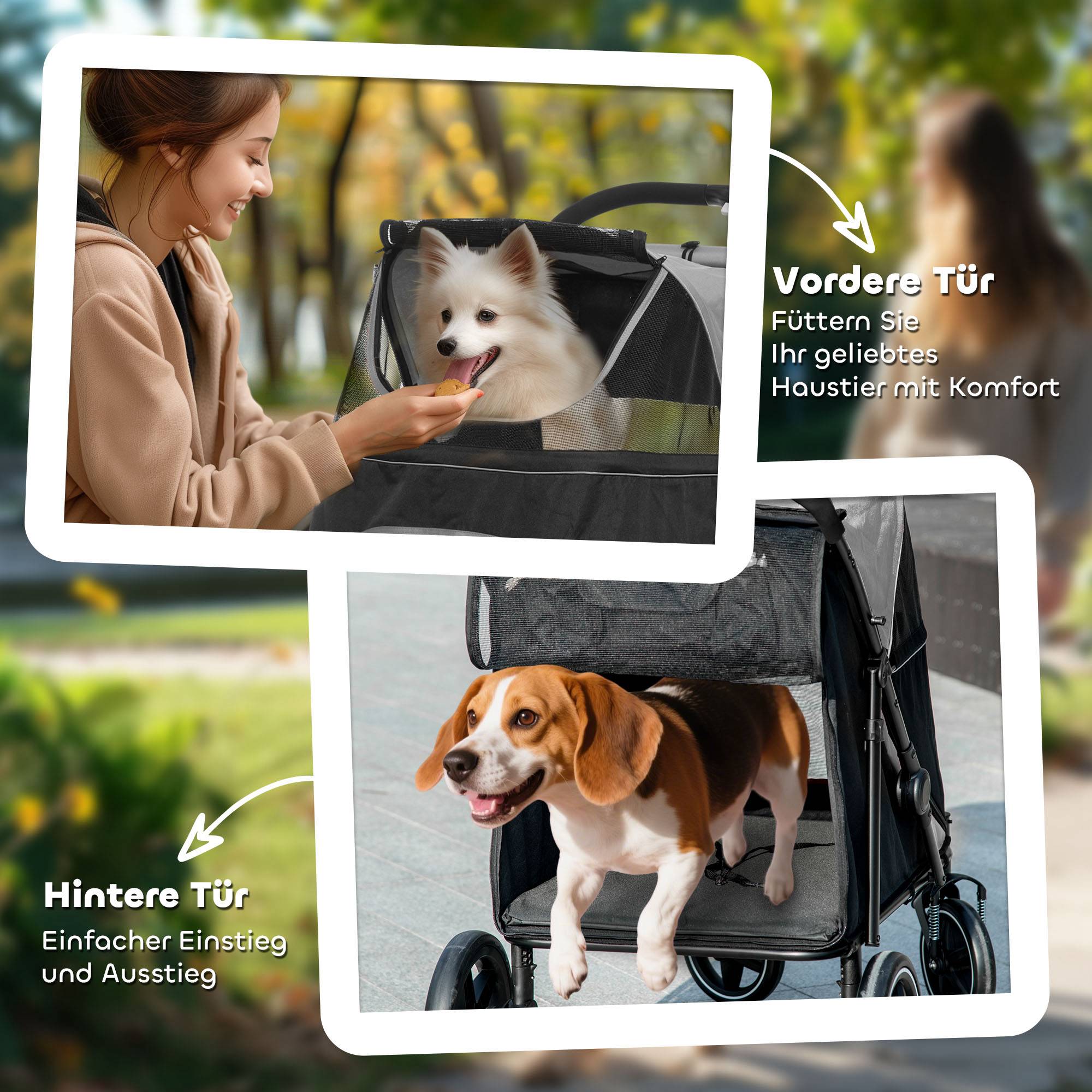 Poussette pour chien pliable, avec 1 panier de rangement, 112 cm x 65 cm x 100 cm, grise - Image 9