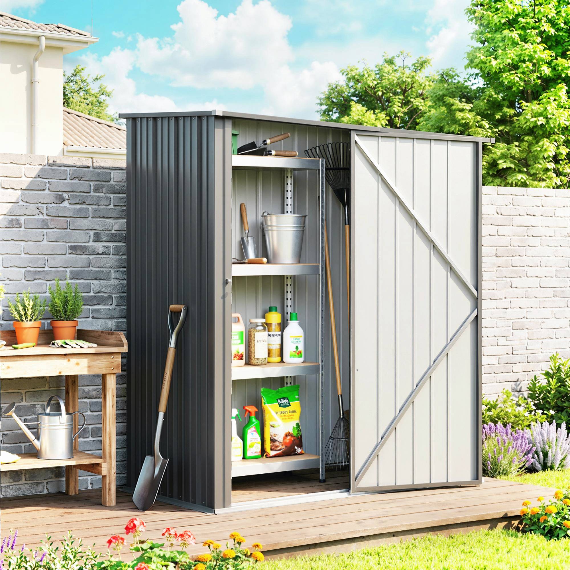 ComfortXL - Abri de jardin acier galvanisé noir 161,5 x 94,5 x 196 cm porte verrouillable - ComfortXL Outdoor Living - Image 4