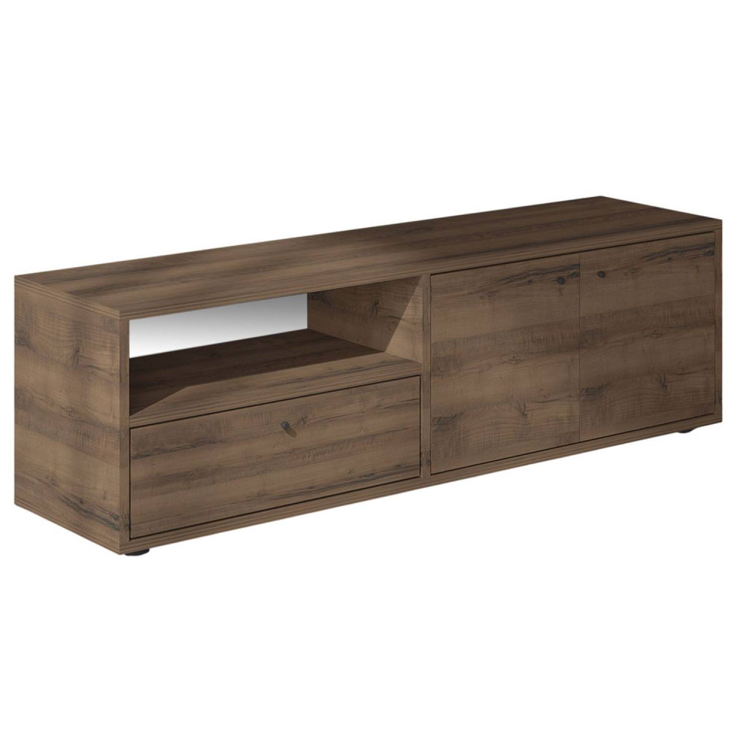 Concept Usine - Meuble TV avec placards et niche aspect bois de noyer 136cm OAKI - Image 1