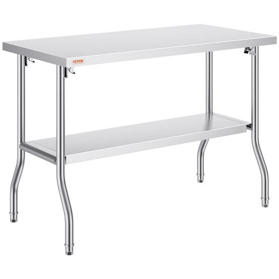 Vevor - VEVOR Table travail cuisine pliante inox 2 étages 1220x610mm, charge 350kg, pieds réglables - Image 1