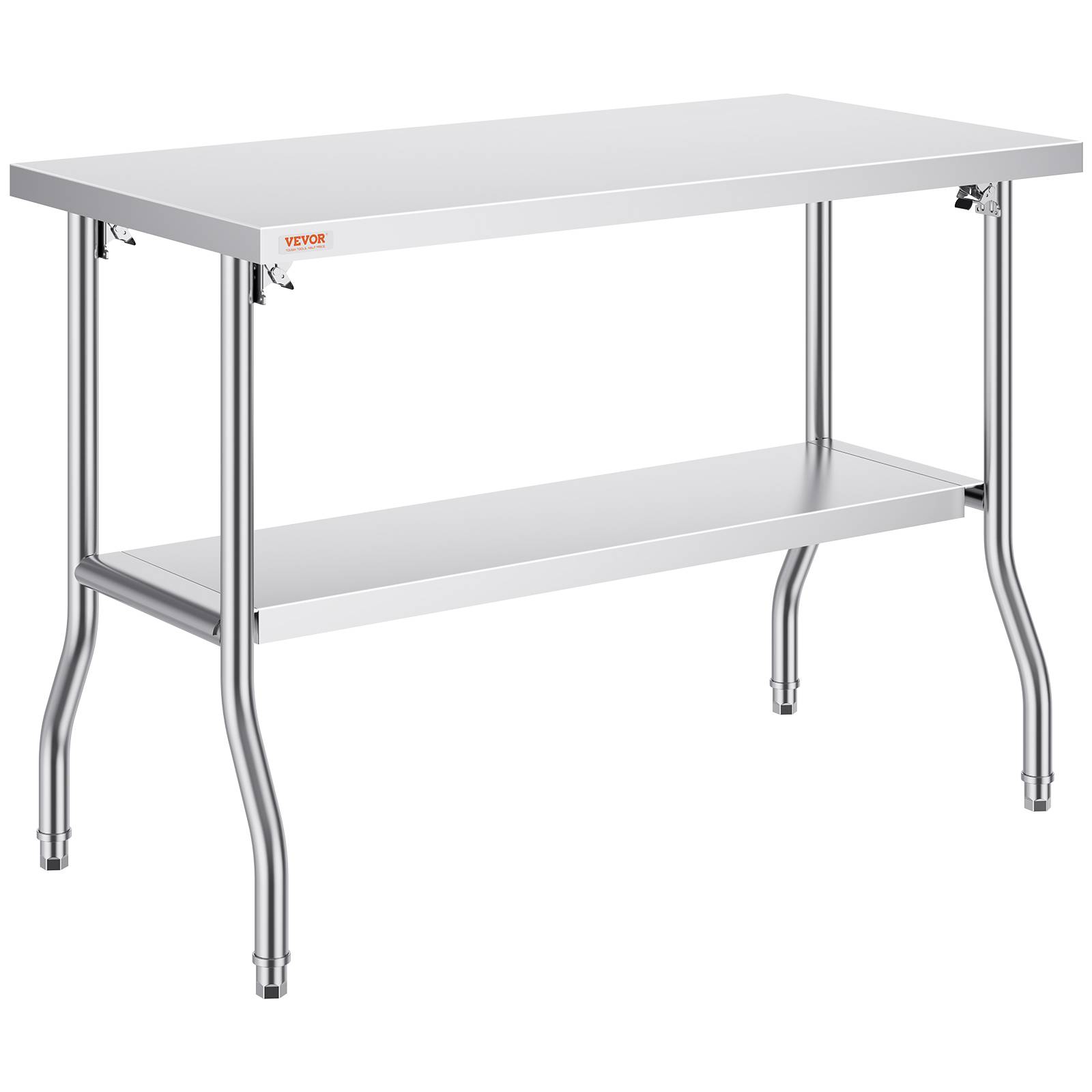 Vevor - VEVOR Table travail cuisine pliante inox 2 étages 1220x610mm, charge 350kg, pieds réglables - Image 1