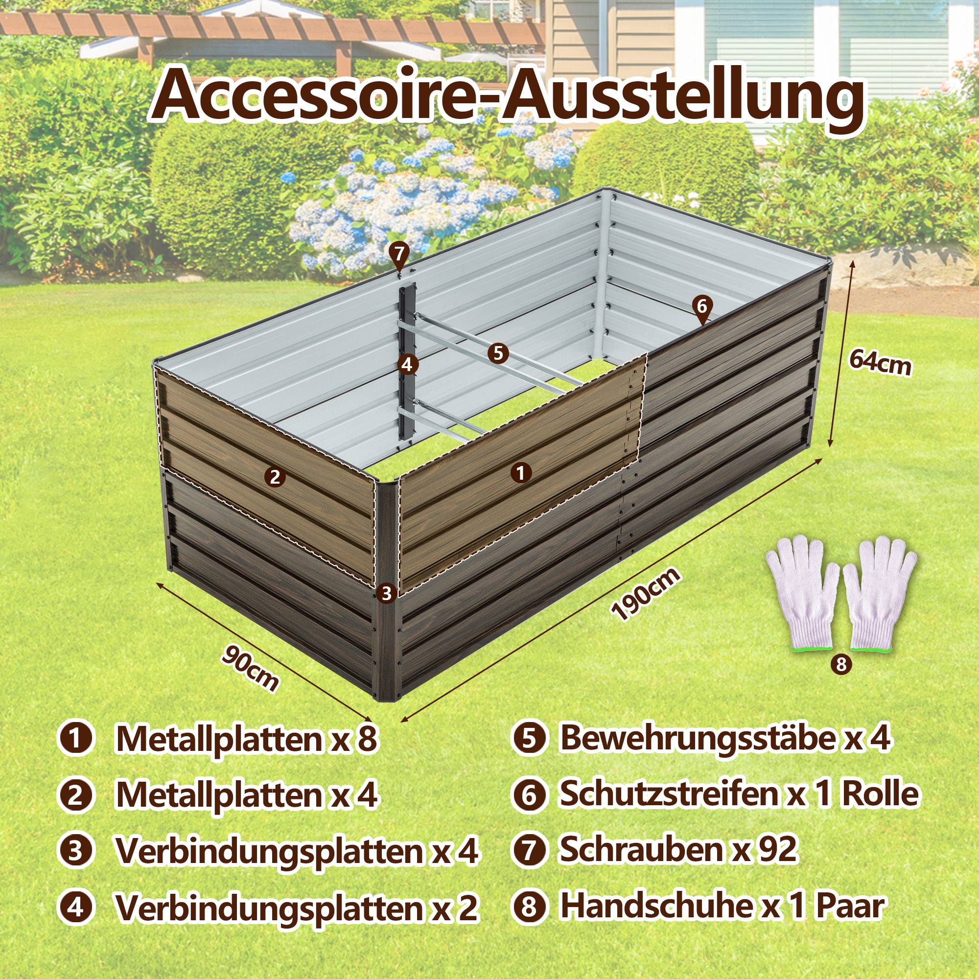 Carré potager acier galvanisé jardin potager sans fond 190x90x64cm aspect bois - ComfortXL Outdoor Living - Image 2