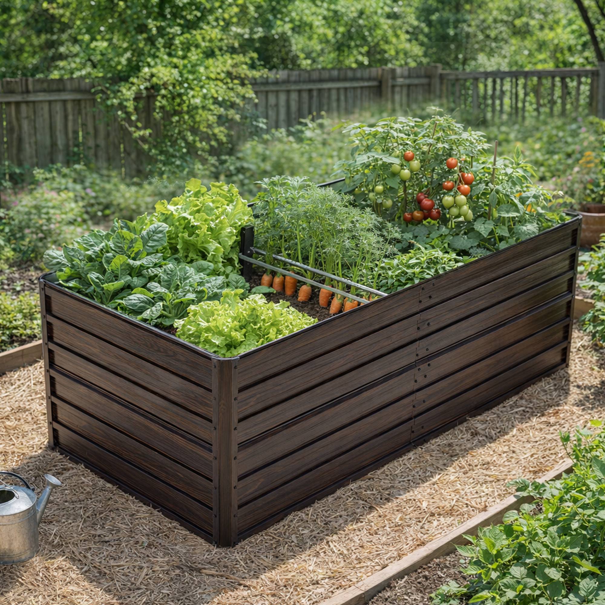 Carré potager acier galvanisé jardin potager sans fond 190x90x64cm aspect bois - ComfortXL Outdoor Living - Image 1