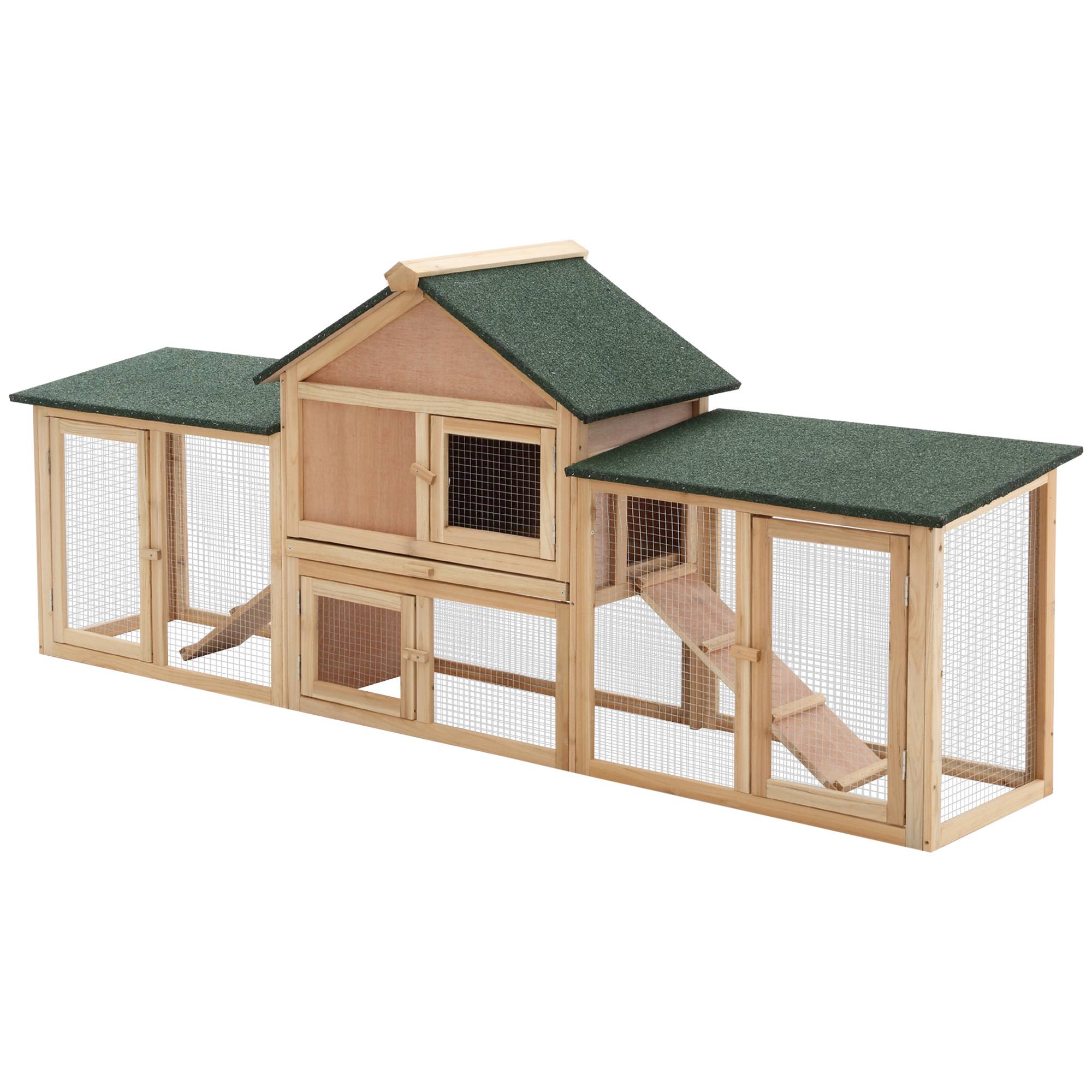Sans Marque - Conejera exterior grande jaula madera 2-4 conejos techo asfáltico recinto alambre bandeja extraíble rampas 210x45,5x84,5 cm natural/verde - Image 2