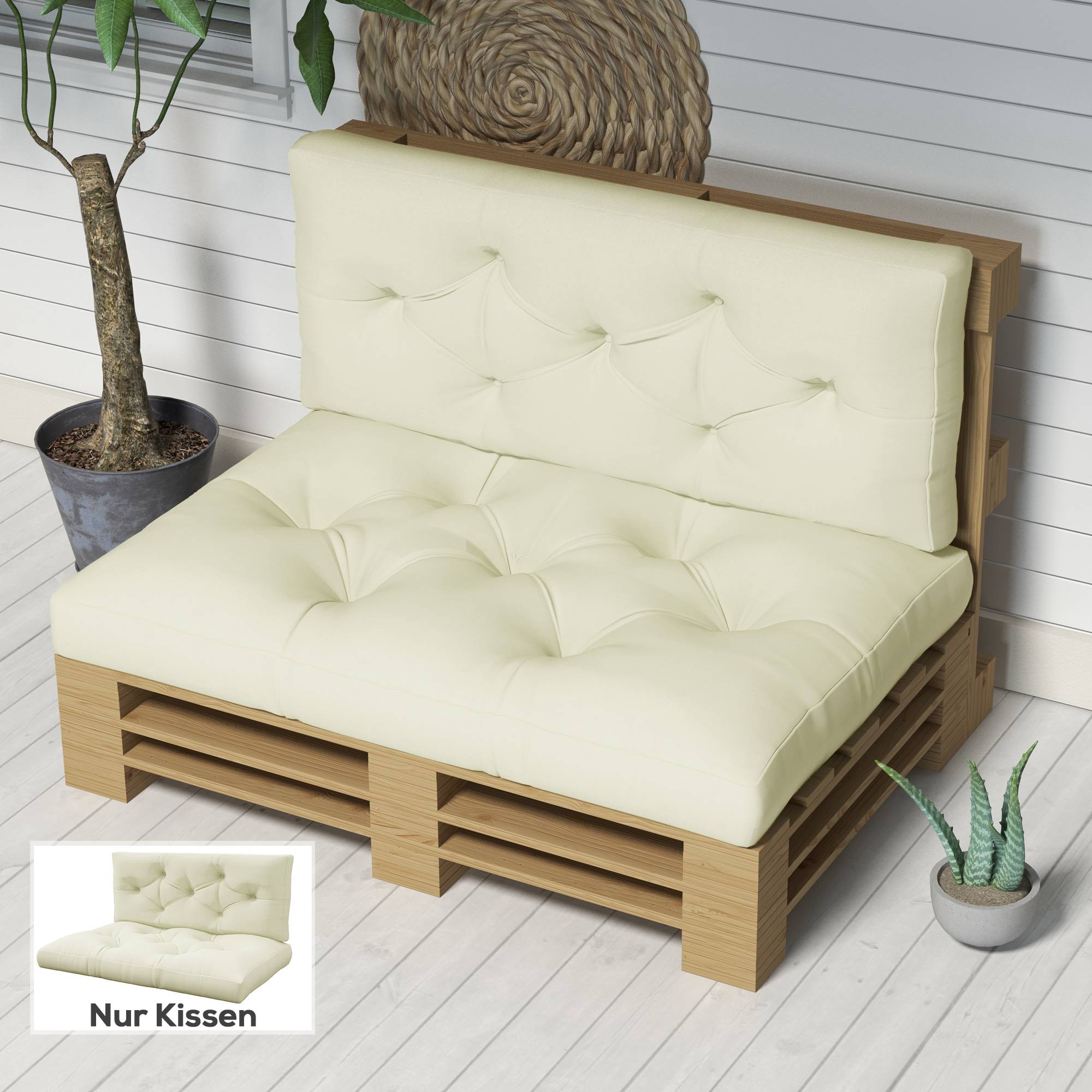 Coussin d'assise capitonné, 120 x 80 x 12 cm, blanc crème - Image 3