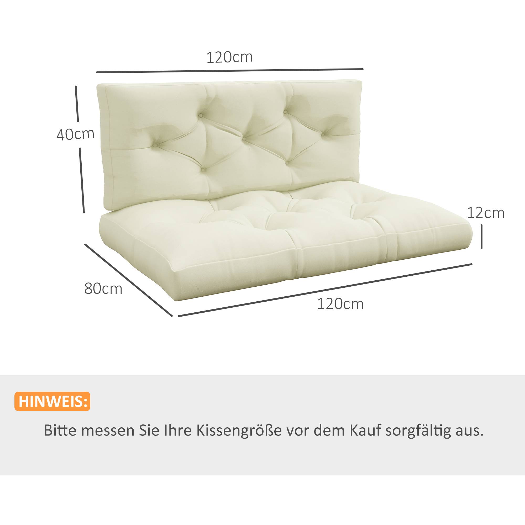 Coussin d'assise capitonné, 120 x 80 x 12 cm, blanc crème - Image 5