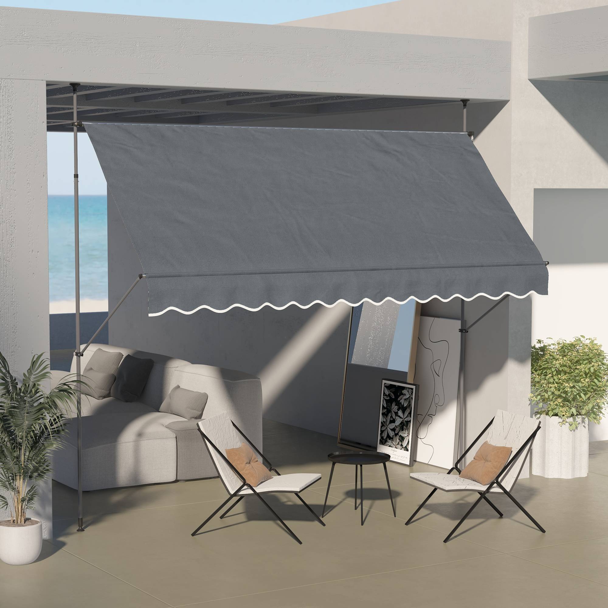 Store banne rétractable manuel à manivelle 350 x 120 x 210-300 cm, hauteur réglable, imperméable et anti-UV, gris foncé - Image 3