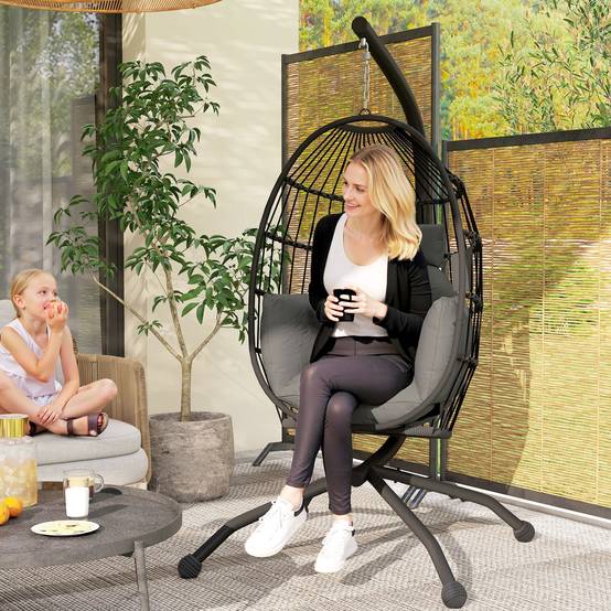ComfortXL - Fauteuil suspendu sur pied acier extérieur panier pliable coussins noir - ComfortXL Outdoor Living - Image 3