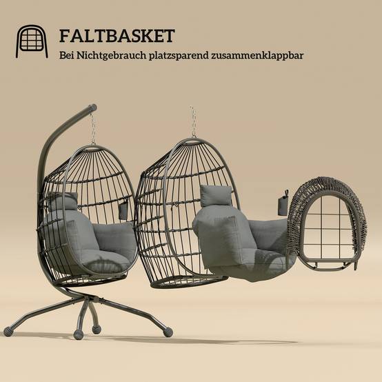 ComfortXL - Fauteuil suspendu sur pied acier extérieur panier pliable coussins noir - ComfortXL Outdoor Living - Image 7