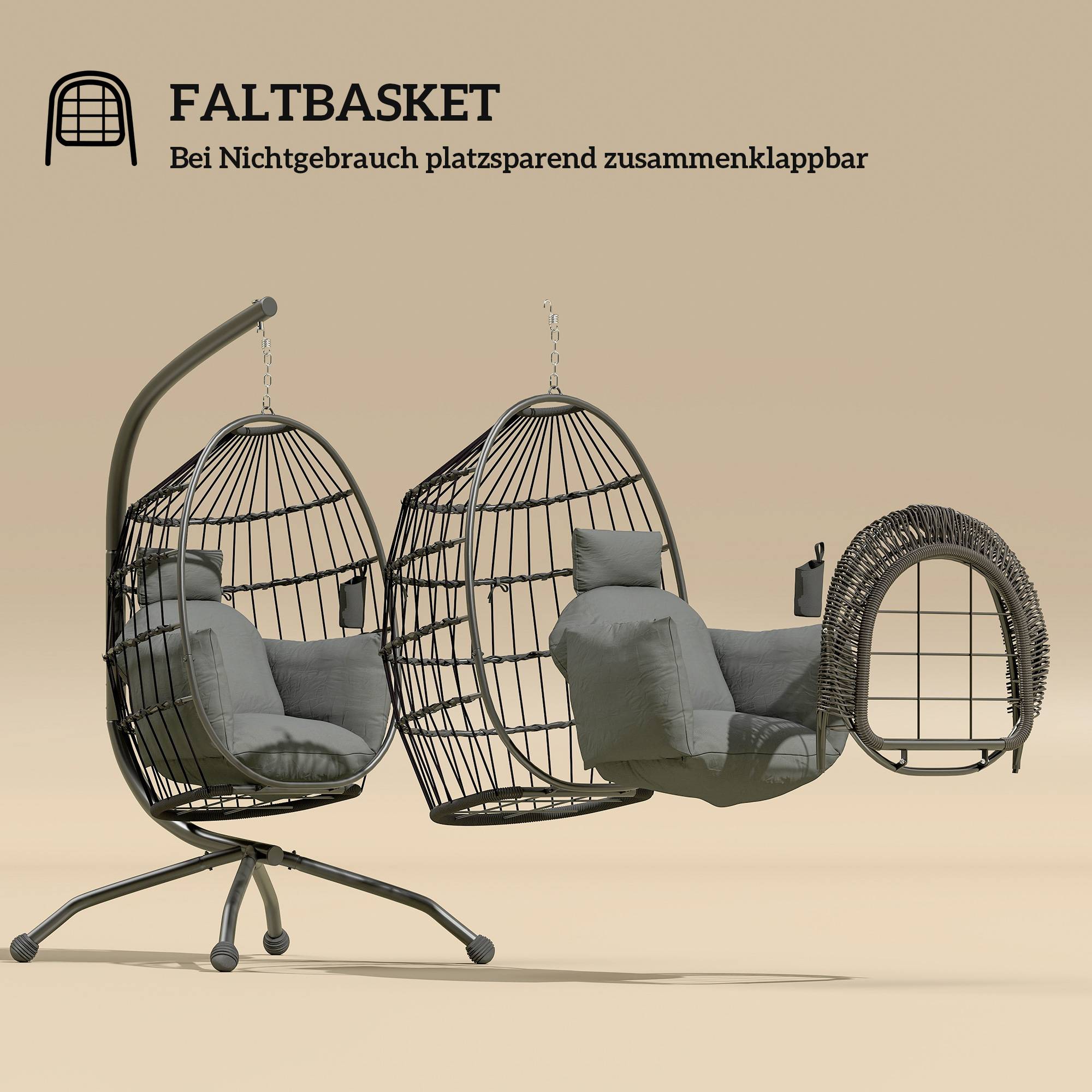 ComfortXL - Fauteuil suspendu sur pied acier extérieur panier pliable coussins noir - ComfortXL Outdoor Living - Image 7