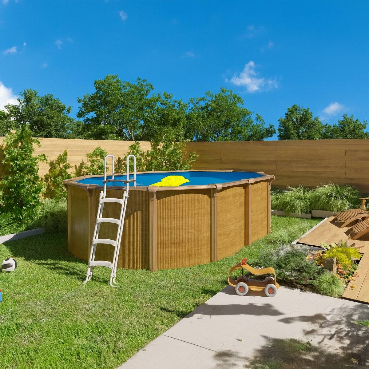 Piscine hors sol acier ovale 4,90 x 3,65 x 1,32 m aspect bois OSMOSE - Image 2