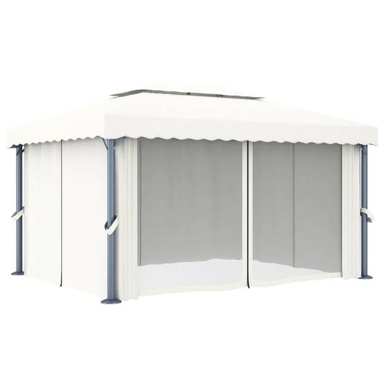 Tonnelle de Jardin Aluminium Acier Rideaux et Moustiquaires Double Toit Blanc Crème 4x3 m – ComfortXL Outdoor Living - Image 3