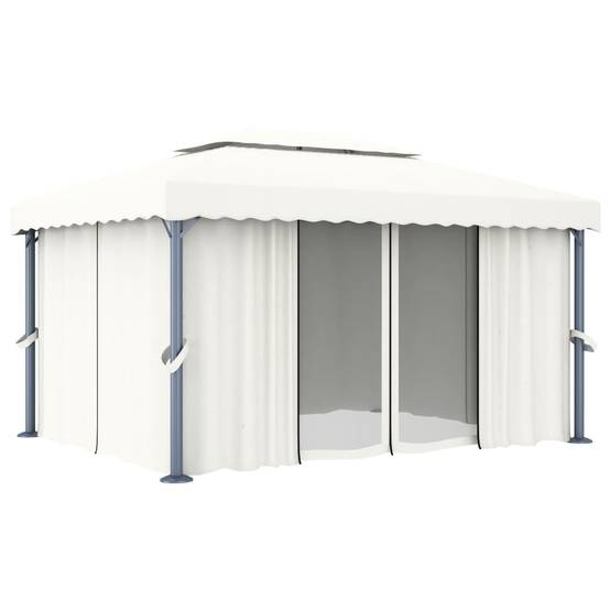 Tonnelle de Jardin Aluminium Acier Rideaux et Moustiquaires Double Toit Blanc Crème 4x3 m – ComfortXL Outdoor Living - Image 2