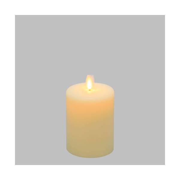 Bougie lumineuse LED cylindrique en cire ivoire flamme vacillante piles 10cm Timer blanc chaud Lotti - Image 1