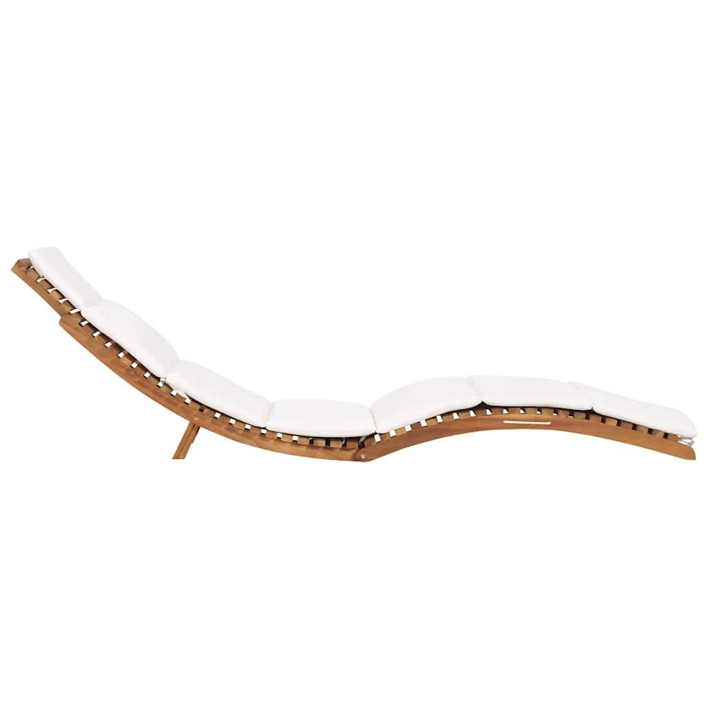 PANGIVO - Chaise longue pliable bois de teck avec coussin blanc crème 175 x 50 x 55 cm - PANGIVO - Image 3