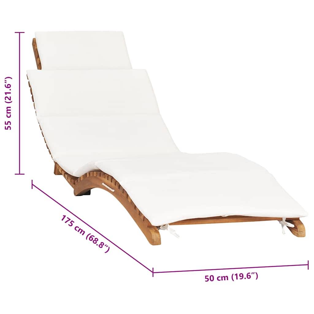 PANGIVO - Chaise longue pliable bois de teck avec coussin blanc crème 175 x 50 x 55 cm - PANGIVO - Image 7