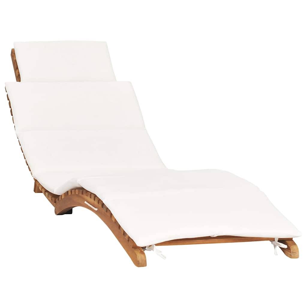 PANGIVO - Chaise longue pliable bois de teck avec coussin blanc crème 175 x 50 x 55 cm - PANGIVO - Image 1