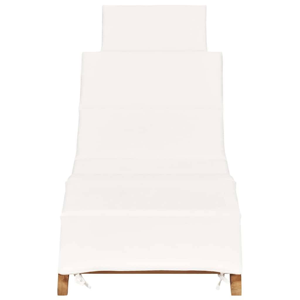 PANGIVO - Chaise longue pliable bois de teck avec coussin blanc crème 175 x 50 x 55 cm - PANGIVO - Image 2
