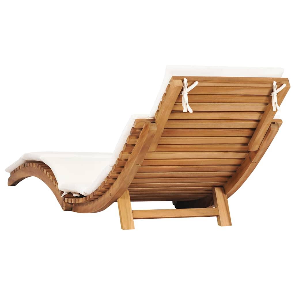 PANGIVO - Chaise longue pliable bois de teck avec coussin blanc crème 175 x 50 x 55 cm - PANGIVO - Image 4