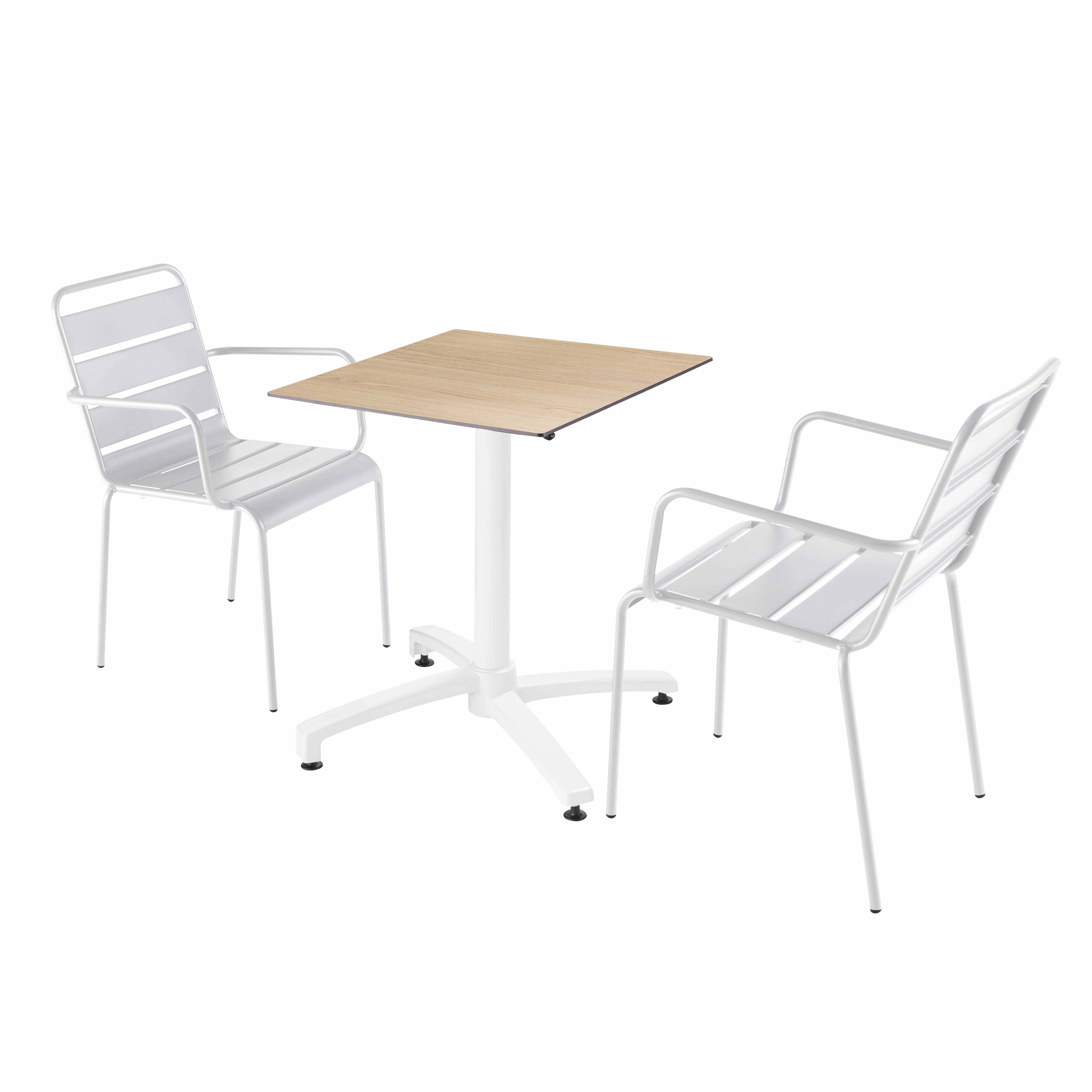 Oviala - Ensemble table de terrasse stratifié chêne et 2 fauteuils blanc - Oviala - Image 1