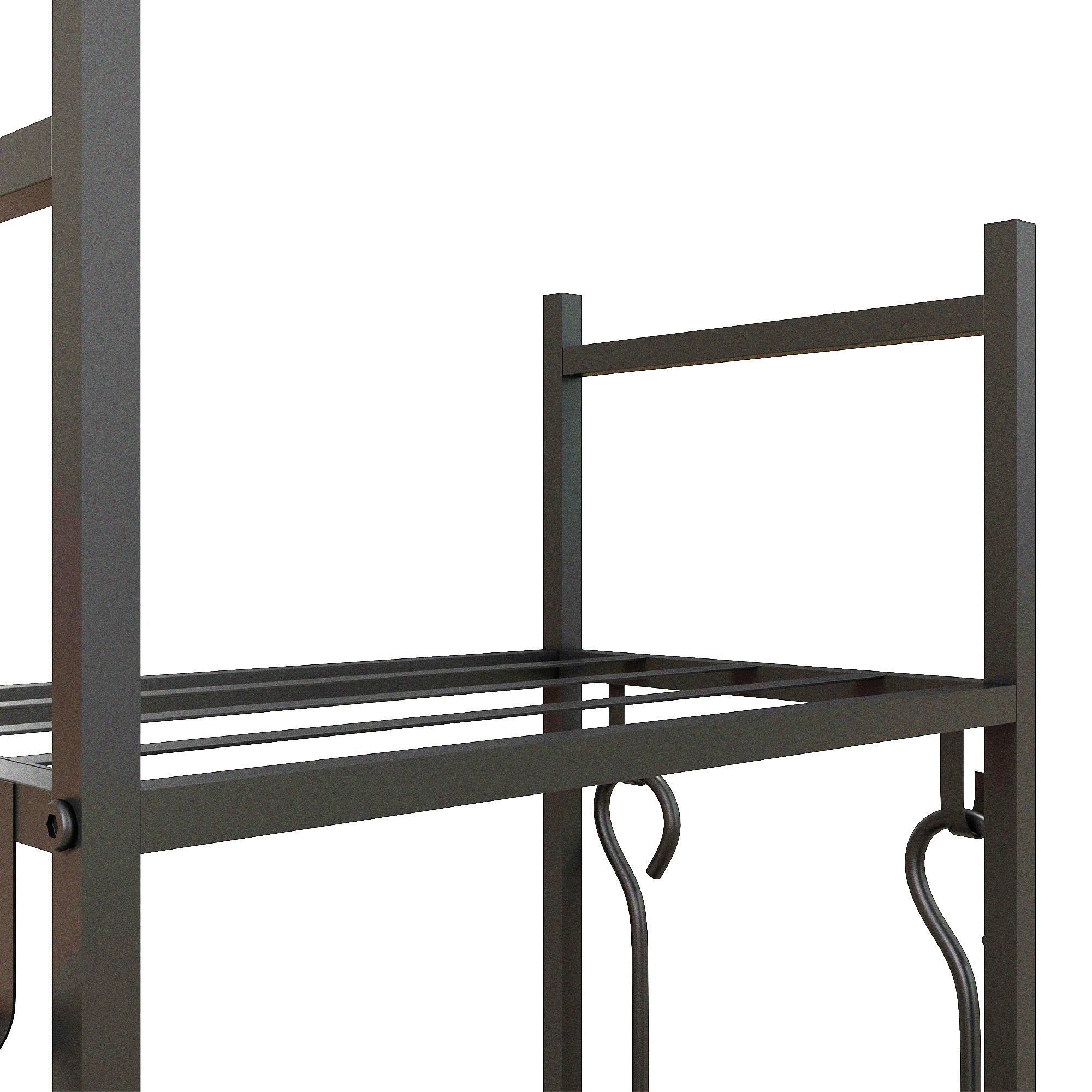 Chariot range bûches intérieur, porte-bûches roulettes, 4 outils de cheminée, 4 étagères, métal, 45 x 30 x 118 cm, noir - Image 9