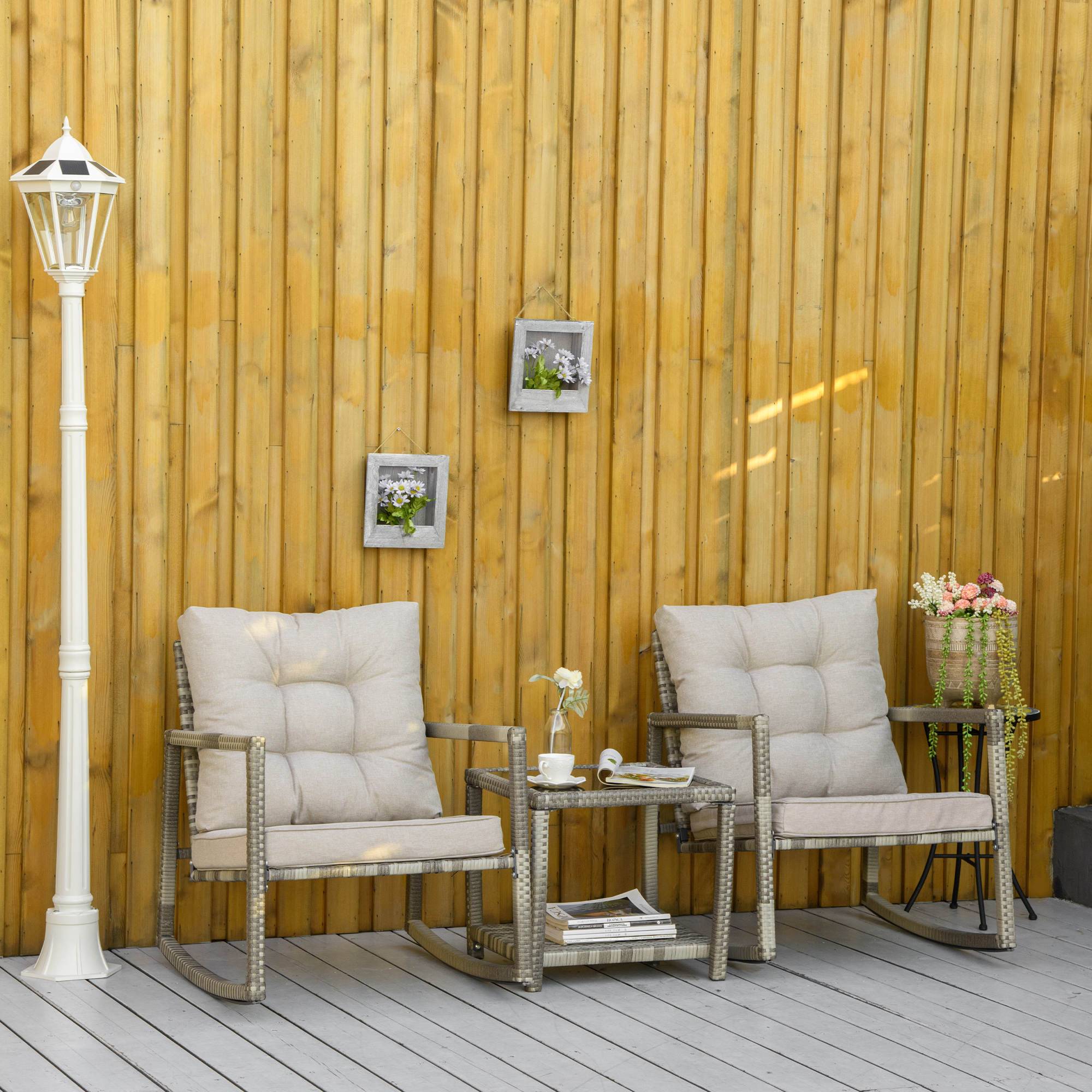 Outsunny - Ensemble de jardin 3 pièces 2 fauteuils à bascule table basse coussins inclus métal époxy résine tressée PE polyester gris - Outsunny - Image 2