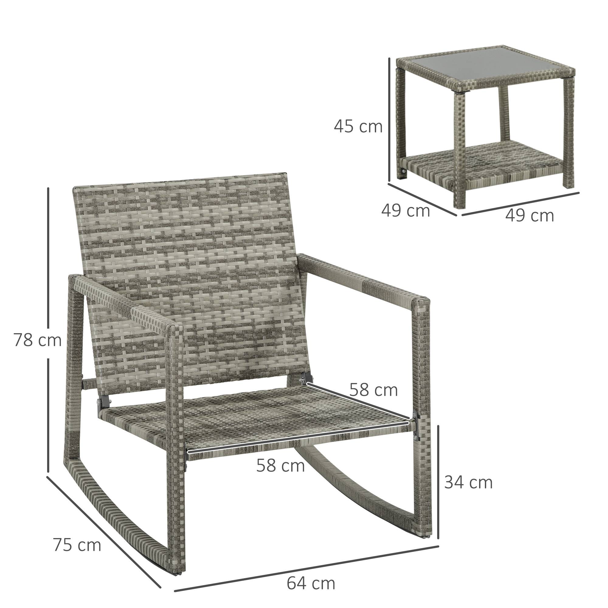 Outsunny - Ensemble de jardin 3 pièces 2 fauteuils à bascule table basse coussins inclus métal époxy résine tressée PE polyester gris - Outsunny - Image 3