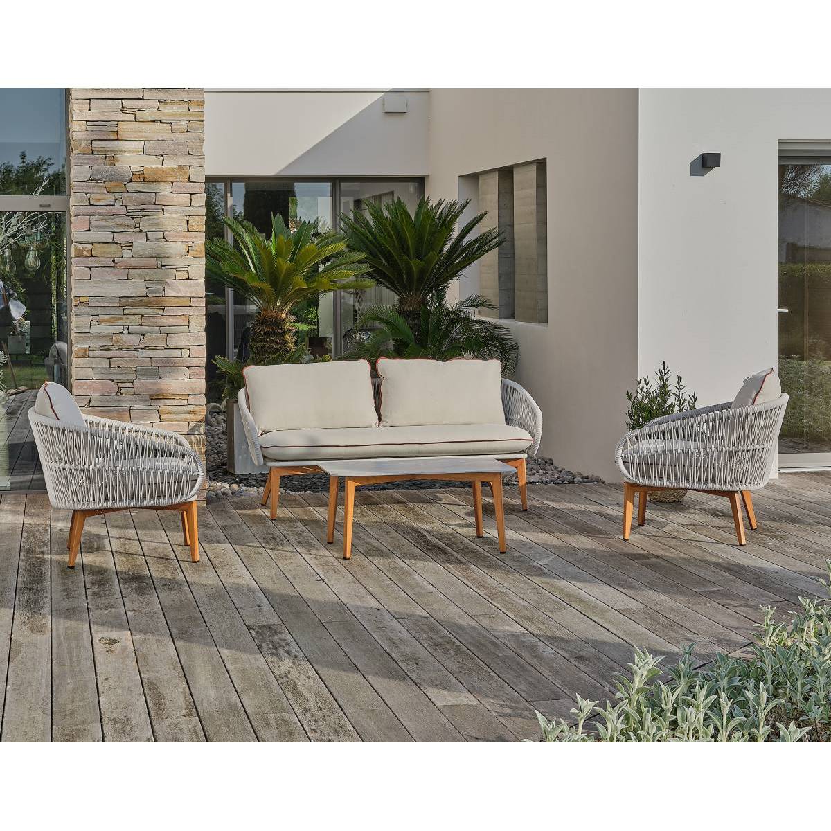 Dcb Garden - Salon de Jardin 5 Places "Cuzco" 166cm Naturel & Blanc - Image 3