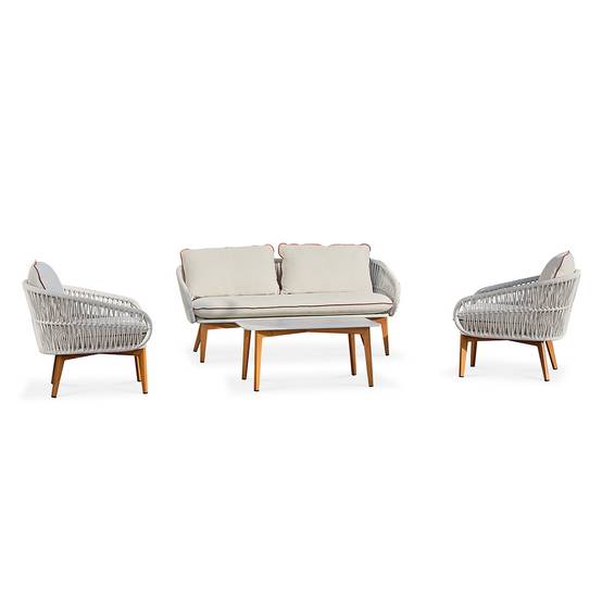 Dcb Garden - Salon de Jardin 5 Places "Cuzco" 166cm Naturel & Blanc - Image 1
