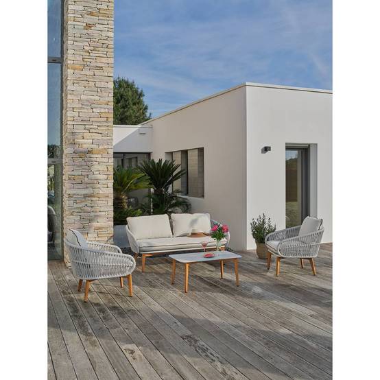 Dcb Garden - Salon de Jardin 5 Places "Cuzco" 166cm Naturel & Blanc - Image 5