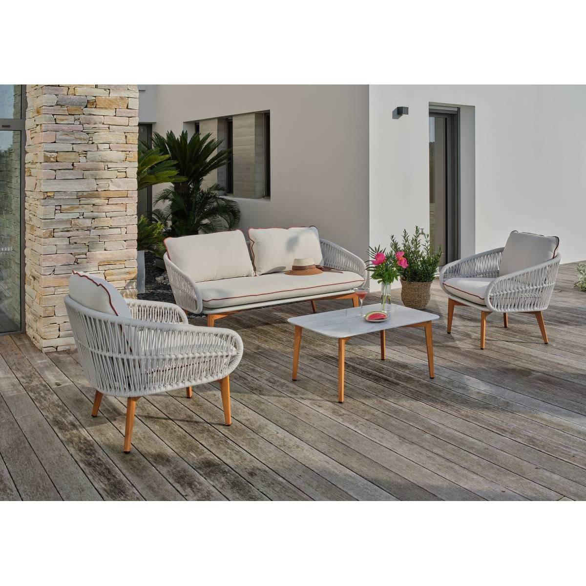 Dcb Garden - Salon de Jardin 5 Places "Cuzco" 166cm Naturel & Blanc - Image 4